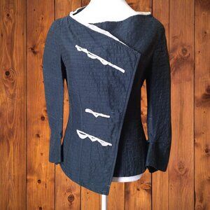 Anett Rostel Women's Size 34 Asymmetric Button Up Wrap Blazer Ruffle Accents